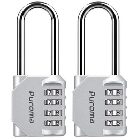 Puroma 2 Pack 2.6 Inch Long Shackle Combination Lock 4 Digit Outdoor Waterproof Padlock for School Gym Locker, Sports Locker, Fence, Gate, Toolbox, Case, Hasp Storage (Silver)