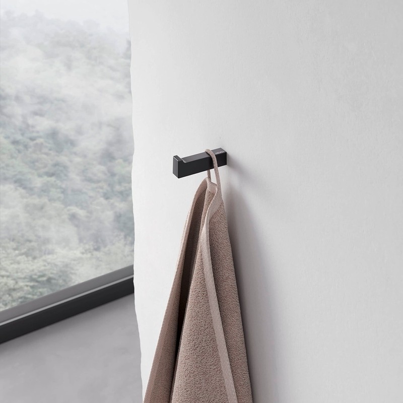 Keuco Metal Robe Hook, Matt Black, Square, Bathroom or Sauna,