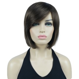 Lydell 8" Straight Short Wigs Bob Hair with Bangs Cute Central Dot Top Heat Resistant Synthetic Wigs (Light Chestnut Brown)