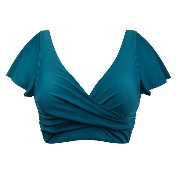 Hilor Women's Ruffle Bikini Swimsuits Underwire Short Sleeve Tankini Top