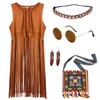 Suffolly Hippie Costume for Women 70s Costume Women Fringe Vest