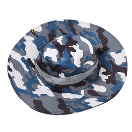 Outdoor Sun Hat Wide Brim Bonnie Hat for Men Women Mountaineering Fishing Hiking Camouflage Blue