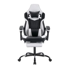 High Back Ergonomic Gaming Chair with Footrest Headrest Lumbar Support-PVC Leather Racing Style (Black/White)color: Black White, size: 49*54*102cm 17kg