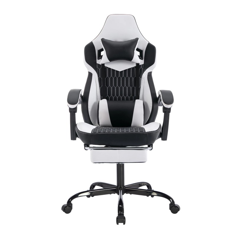 High Back Ergonomic Gaming Chair with Footrest Headrest Lumbar Support-PVC