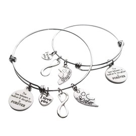 Set of 2 Charm Bracelets The Love Between a Mother and Daughter is Forever Stainless Steel Bangle