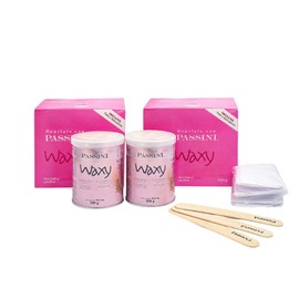 Passini Cera Para Depilar Piel Sensible 2 Pack (150g c/u) Waxy Rosa - Kit De Depilación Con Cera Para Cejas Y Piernas - Incluye Telas Y Aplicadores - Depilación Profesional Efectiva Sin Irritación