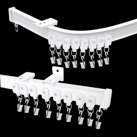Cbsroro Flexible Bendable Ceiling Curtain Track, Room Divider Curtain Rod Tracks Ceiling or Wall Mount with Clips, Heavy-Duty Divider Curtains Rails for Living Room Shower Privacy RV, White 12 FT