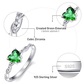 Bonlavie 1.35ct Heart Cut Created Green Emerald Wedding Ring for Women Engagement Promise Ring 925 Sterling Silver Size S