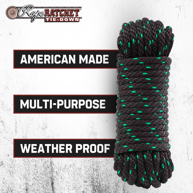 Rope Ratchet 1/2" 50 ft Solid Braided Polypropylene Rope, Heavy