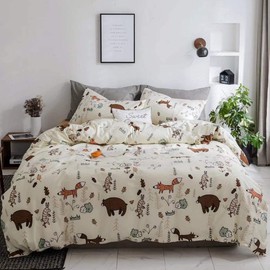 Jumeey Toddlers Bear Bedding Twin Girls Rabbit Cartoon Duvet Cover Sets Boys Kids Forest Fox Pattern Animal Bedding Set Twin Cute Yellow Woodland Duvet Cover