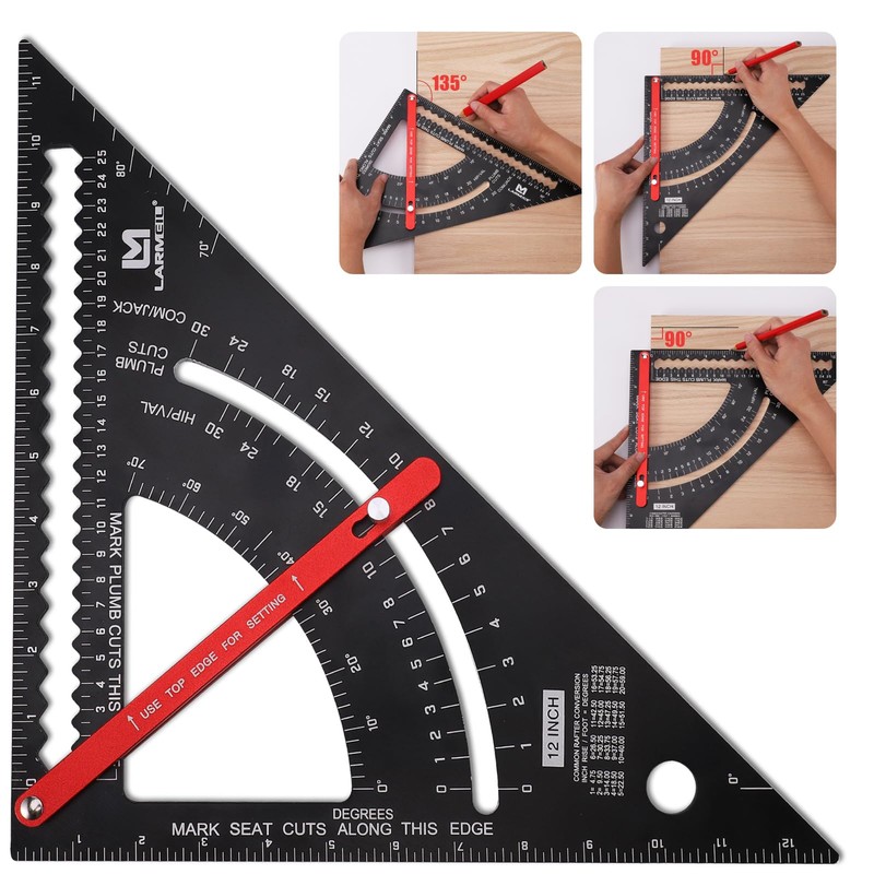 LARMEIL Carpenter Square 12 inch Woodworking Tools Smart Square, Adjustable