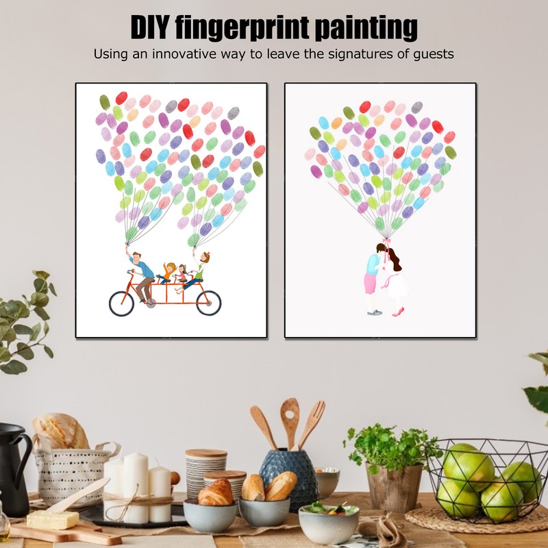 2Set Cartoon Pattern Fingerprint Painting DIY Signature Guest Book Wedding