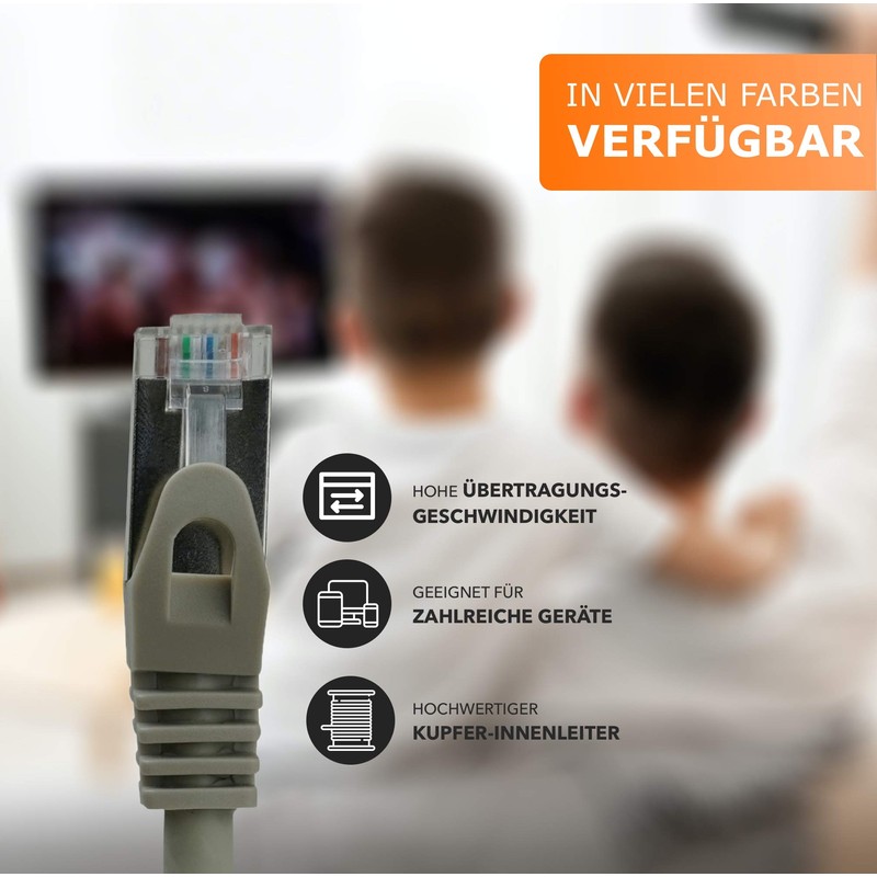 1aTTack.de 10m - grau - 1 Stück CAT.7 Netzwerkkabel Patchkabel