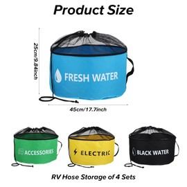 Waterproof RV Hose Storage Bag of 4 Pack, Organizer Accessories for Camper, RV Equipment Storage Organizer Bag for Sewer Hoses, for Fresh/Black Water Hoses and Electrical Cords etc
