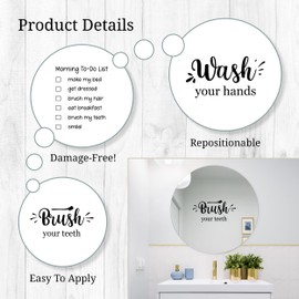 Wash Your Hands Bathroom Wall Decals - Black Vinyl Stickers for Walls Mirror Shower | Morning to-Do List | Brush Your Teeth