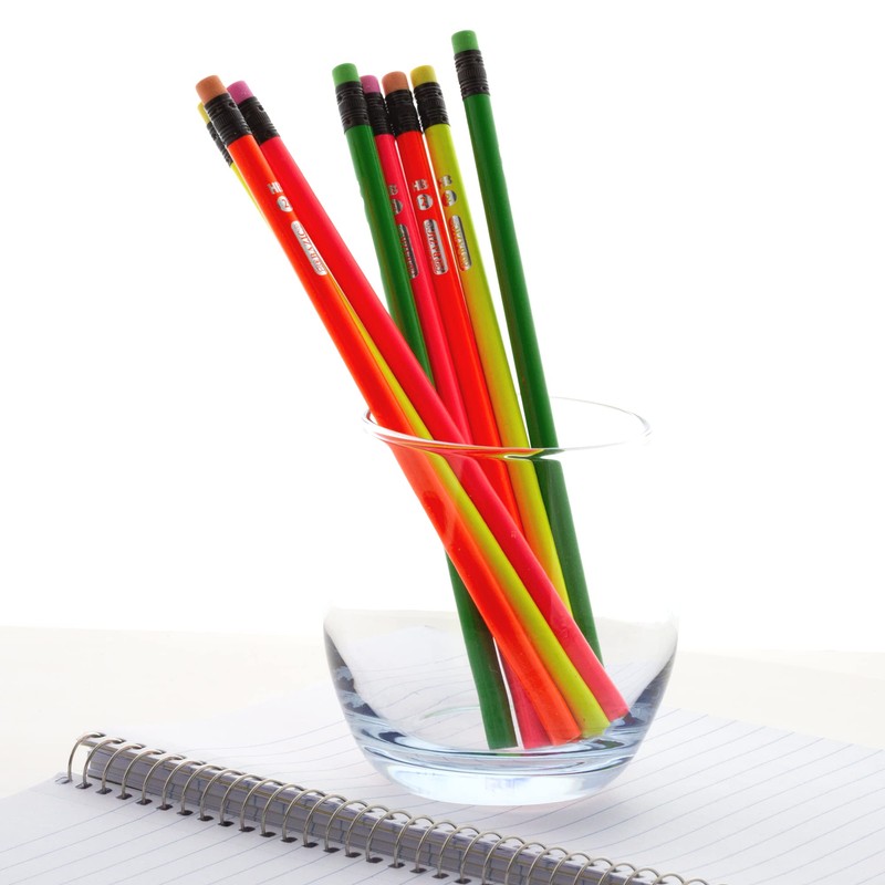 BAZIC Wood Pencil Neon Pencils, Latex Free Eraser, Unsharpened Rewards