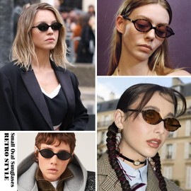 Breaksun Retro Oval Sunglasses for Women Men Small Round Sunnies 90s Vintage Style (Clear Brown/Brown)