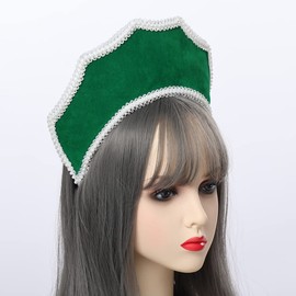 Renaissance Medieval Tudor Queen Headpiece for Women Anne Boleyn Headband Elizabethan Royal Coronet Hood Tiara Hat (Green)