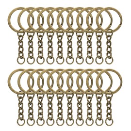 sourcing map 50 Pcs Split Keychain Ring with Chain Bulk and Open Jump Ring for Crafts Metal Round Keyrings for DIY Key Chains Craft Making Jewelry, Bronze