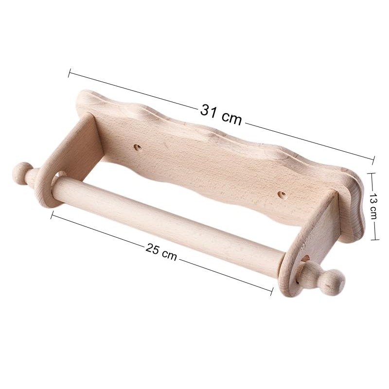 NEW KITCHEN ROLL HOLDER BEECH WOODEN WALL PAPER ROLL TOWEL