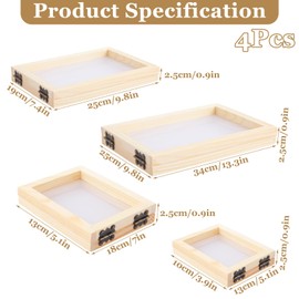 ZOFUN 4 Pcs Paper Making Kit, 4 Size Wooden Papers Frame with Blenders and Spoons, Wood Papers Making Screen Kit for DIY Paper Craft, Handcraft