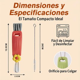 Kit de 6 Cepillo para Botellas,Cepillo de limpieza para vajillas de 3 en 1 3 Cepillo para Botellas y 3 Extra Largos Cepillo para Popotes de Acero Inoxidable 20cm,para Grietas y Espacios Reducidos.