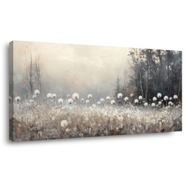 Lasdel Modern Dandelion Landscape Wall Art for Living Room Office White Brown Gray Canvas Painting Prints Large Scenic Nature Artwork Dining Room Kitchen Bathroom Hallway Bedroom Decor (20x40 Inches)