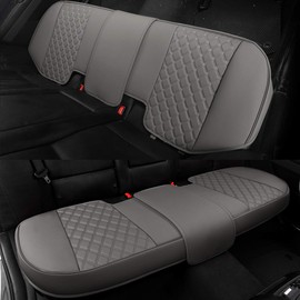 Black Panther Luxury PU Leather Rear Car Seat Cover, Compatible with Most Vehicles, Adjustable Length 49-55'', Diamond Pattern Embroidery (Gray)