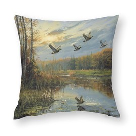 2 Packs Mallard Duck Jungle Lake Throw Pillow Covers for Living Room, Farmhouse Reed Pond Pillow Covers Cushion Case for Couch Sofa Bed, 18x18 inch