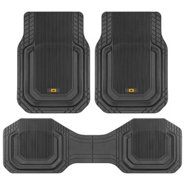 Cat TerrainGuard Heavy-Duty 3-Piece All-Weather Rubber Floor Mats for Car, Truck, SUV, Van - Trim-to-Fit Deep Dish Automotive Floor Liners, Maximum Dirt & Water Protection, Universal Fit, Black