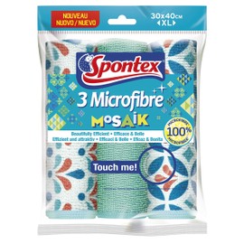 Spontex Microfibre Mosaic Microfibre Cloths, Ideal for Wet and Dry Cleaning, Versatile and Efficient, 30 x 40 cm, Colour Not Selectable, Pack of 3