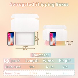 OUGEBOX 30 Pack 9x6x2 Colorful Shipping Boxes Medium, Mailing Cardboard Boxes for Packaging Small Business
