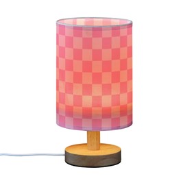 KOPIRIT Pink Checkered Table Lamp for Bedroom Bedside Lamps Small Nightstand Lamp with USB Charging Cable for Office Living Room Desk Decor