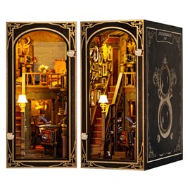JOOHOUR DIY Book Nook Kit, Dollhouse Miniature, Booknook Bookshelf Insert Decor Alley 3D Wooden Puzzle, Bookends Model Building Kit with LED Light, Gift for Teens and Adults, Back to Memory