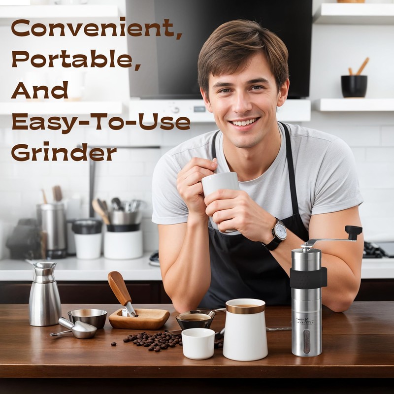 Manual Coffee Grinder - 18 Adjustable Settings, Stainless Steel Conical