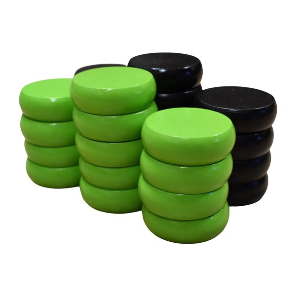 26 Black and Lime Green Crokinole Discs - Full Set