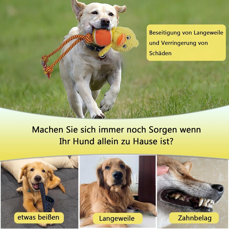 JWTEEE Dog Toy Puppy Toy with Chew Rope, Anti-Stress Duck