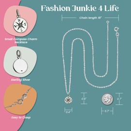 FashionJunkie4Life Compass Pendant Necklaces for Men and Women, Sterling Silver, No Gemstone