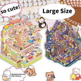 4 Sets DIY 3D Fun Large Size House Scene Stickers with Tweezers Make Your Own Castle Underwater Library Magic Flower House Sticker Scenes Cute Animal Micro Stickers for Relief Stress Pass The Time