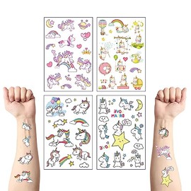 4 Sheet Unicorn Tattoos for Kids,Unicorn Cartoon Temporary Tattoos Stickers for Girls,Waterproof Fake Tattoos Stickers for Children's Stick on Theme Birthday Party Bag Filler Gift