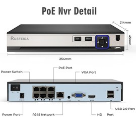 4K 6CH Network Video Recorder for Security Camera System, Support 4K/5MP/4MP/3MP/1080P PoE IP Camera H.265+ PoE NVR, Face Detection, 24/7 Recording, 6 Port PoE 10CH NVR(HDD Not Included)