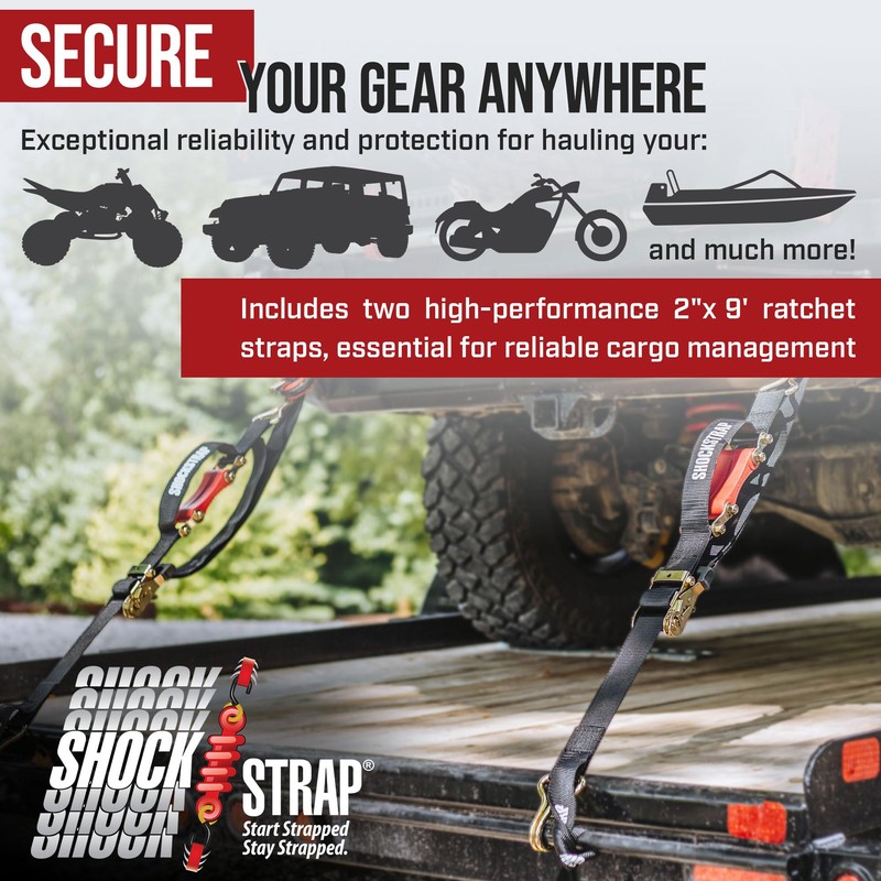 SHOCKSTRAP Ratchet Strap, 9’ x 2” Shock Absorbing Heavy Duty