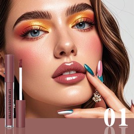 Brown Nourishing Lip Plumper Gloss, Wine Red Moisturizing High Shine Nude Lip Glow Oil, Long Wear Hydration Mini Liquid Lipstick Makeup, Fresh Lightweight Glossy Plumping Lip Gloss for Women (01#)