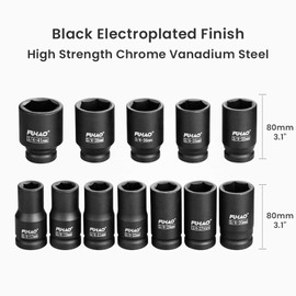 Anbull 3/4 Inch Drive Deep Impact Socket Set, 12 Piece Metric Combination, Sizes 17mm 19mm 21mm 22mm 24mm 27mm 30mm 32mm 33mm 36mm 38mm 41mm Hex Socket Set, 6 Point Design, Cr-V Chrome Vanadium Steel