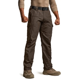 CQR Men's Tactical Pants, Water Resistant Ripstop Cargo Pants, Lightweight EDC Work Hiking Pants, Outdoor Apparel, Raider Dark Brown, 34W x 32L