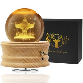 Mozalida Music Box, Genuine Birthday Gift, Merry-go-round, Crystal Ball, Christmas Gift, Snow Globe, Valentine's Day, Moon Lamp, Girlfriend, Indirect Lighting, Bedside Lamp, LED Light, USB Charging,