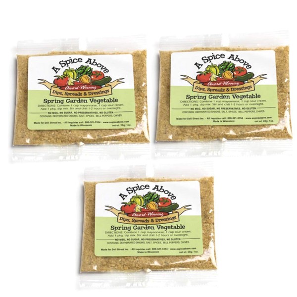 A Spice Above Dips, Spreads, and Dressing Mixed Seasonings Party Packets, 3 Pack (Spring Garden Vegetable)