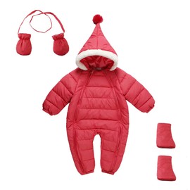 Mud Kingdom 3 Piece Long Sleeve Romper Baby Boys Girls Jumpsuit Hooded Matching Gloves and Shoes Zipper Pink Overall 18-24 Months