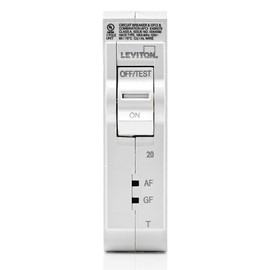 Leviton LB120-DFT 20A 1-Pole Plug-On AFCI/GFCI Branch Circuit Breaker, Thermal Magnetic, 120 VAC, White