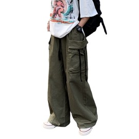 Cargo Pants Women Baggy Y2K Streetwear Cotton Solid Vintage Loose Fit with Pockets Palazzo Army Green